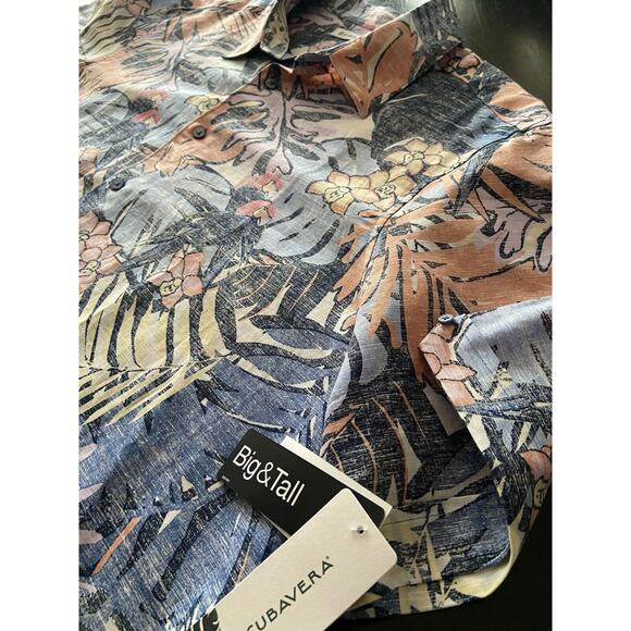 CUBAVERA Blue Tropical Floral Linen/Cotton Shirt sz 2X (NWT) | Big & Tall - Picture 3 of 7